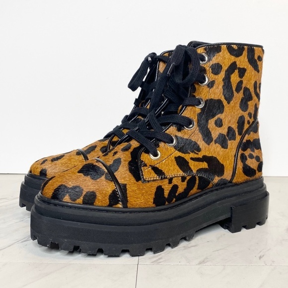New! Schutz Maylova Leopard Lug Sole Combat Boot 6B - Picture 1 of 14